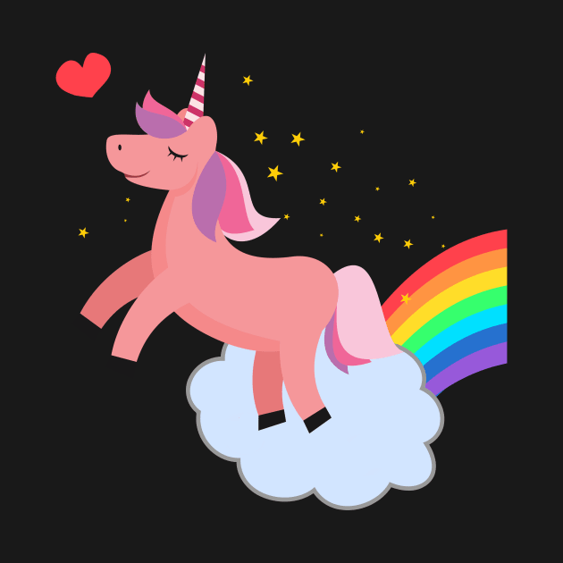 Cute Pink Unicorn & Rainbow by smilingnoodles