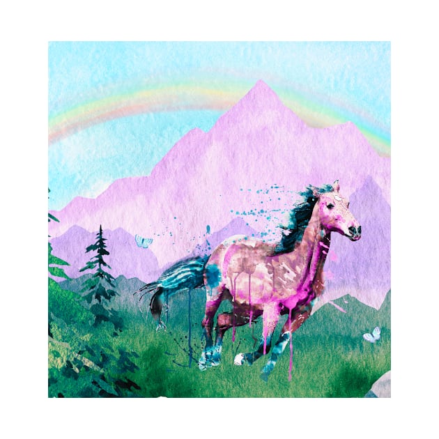 Watercolor horse with mountain landscape by Erica's Scrap Heaven