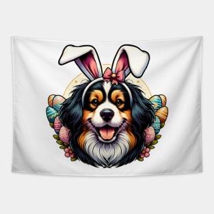 Tibetan Spaniel Celebrates Easter with Bunny Ears Tapestry