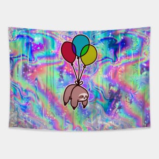 Balloon Sloth Rainbow Holographic Tapestry