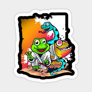 Kung fu Frog Snake and gecko reptiles colorful vibrant graphic Magnet