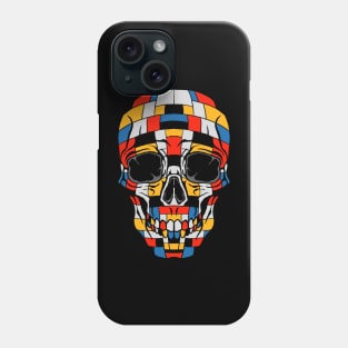 Skull In Piet Mondrian Art Composition with Red Blue and Yellow Phone Case