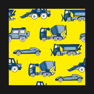 Vehicles blue on yellow T-Shirt