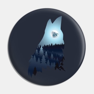 Wolf Howling with Forest blue moon Pin