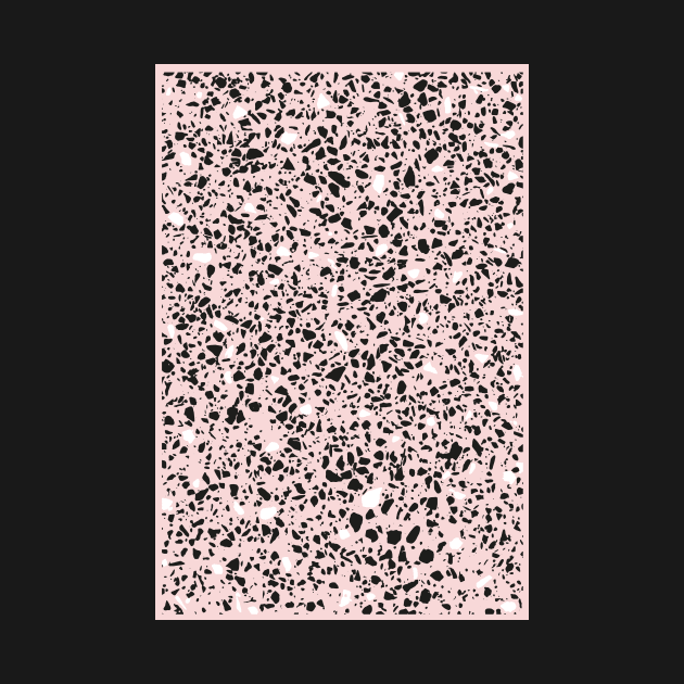 'Speckle Party' Soft Pink Black White Dots Speckle Terrazzo Pattern by fivemmPaper