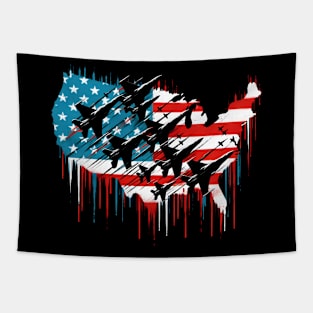 Fighter Jet Airplane American Flag USA Map 4th Of July Tapestry