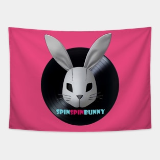 SpinSpinBunny Bunny Record Logo with Text Tapestry