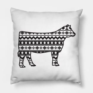 Livestock Show Heifer with Southwest Pattern Pillow