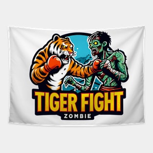 Tiger vs Zombie Fight Tapestry