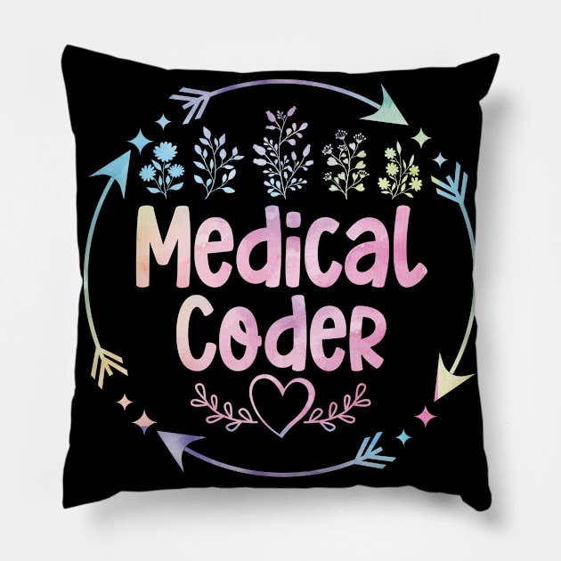 Medical Coder cute floral watercolor Pillow by ARTBYHM