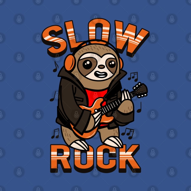 Funny Cute Kawaii Sloth Rocker Playing Guitar Slow Rock Cartoon by BoggsNicolas