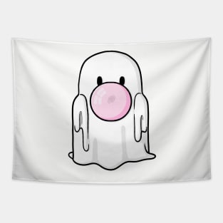 Bubblegum Blowing Ghost Digital Illustration Tapestry