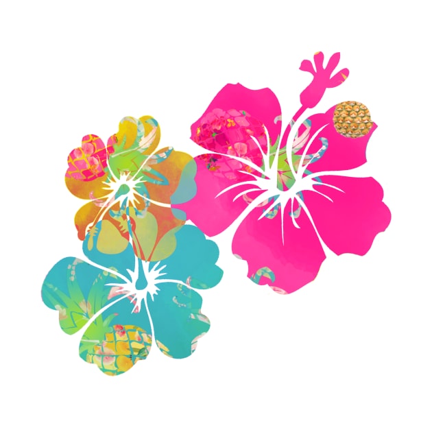 PixDezines Aloha Pink Hibiscus, Aqua+Yellow by PixDezines