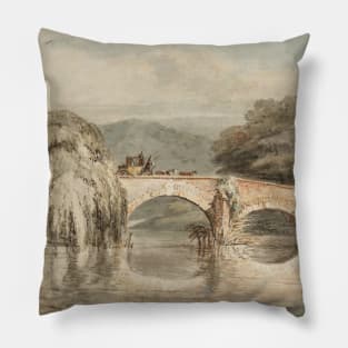 A Coach Crossing a Two-Arched Bridge Pillow