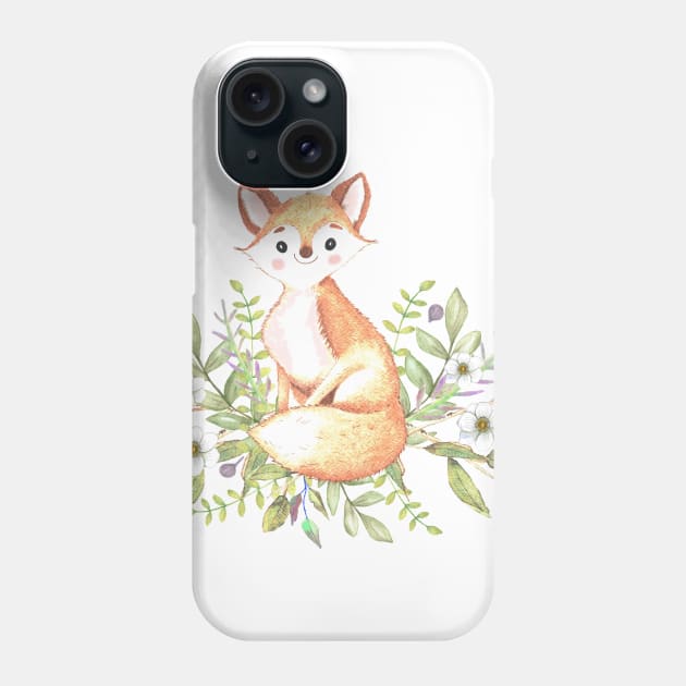 Little fox among flowers and leaves Phone Case by LatiendadeAryam