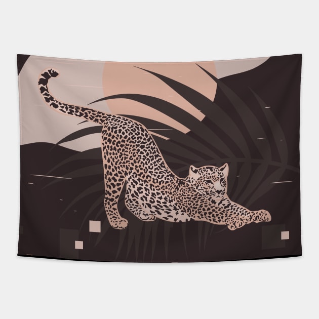 Nomade Night / Cheetah and Palm Leaf Tapestry by matise