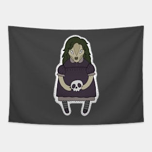 Girl with skull Tapestry