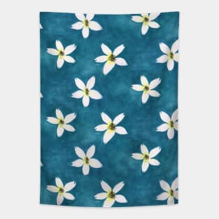 Watercolor jasmine flower on blue Tapestry