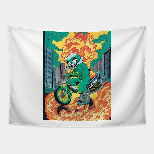 Ghost Rider of the 90s Apocalypse neon nostalgia Tapestry by Rizstor