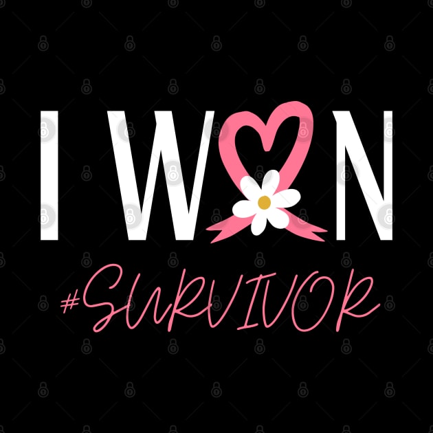 I Won Pink Ribbon Heart Breast Cancer Survivor Birthday by Illustradise