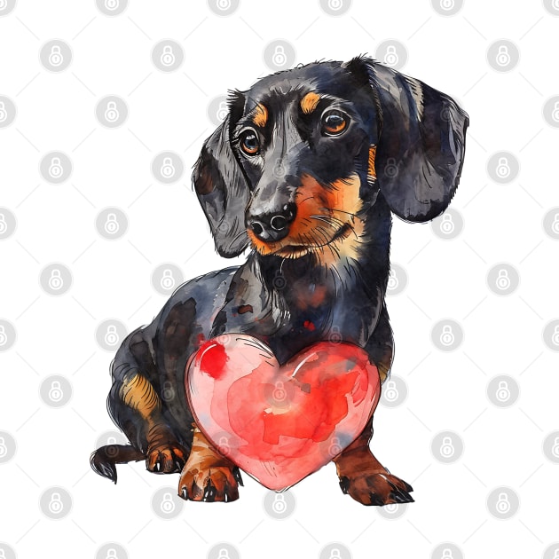 Valentine Dachshund Holding Heart by Chromatic Fusion Studio