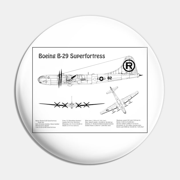 Boeing B-29 Superfortress Enola Gay - Airplane Blueprint - BD Pin by SPJE Illustration Photography