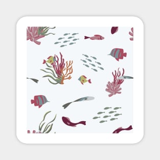 Fish, Coral, and Seaweed on Pale Blue Magnet