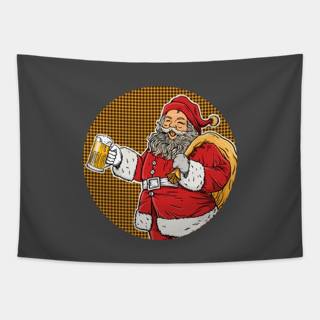 Christmas Santa Beer Drinking Tapestry by Arjanaproject