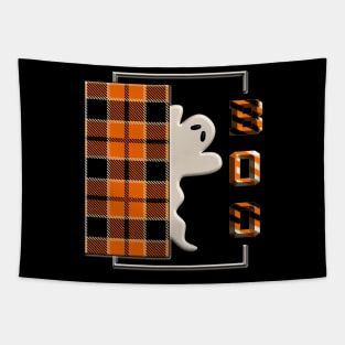 Boo Ghost 3D Halloween tridimensional behind door twill orange black beige cute trendy 310 Tapestry