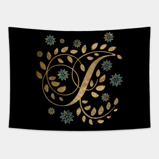 Luxury Golden Calligraphy Monogram with letter J Tapestry