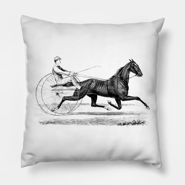 Harness Racing Horse Black and White Illustration Pillow by Biophilia