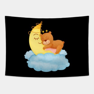 Cute Bear Sleeping on Moon Tapestry