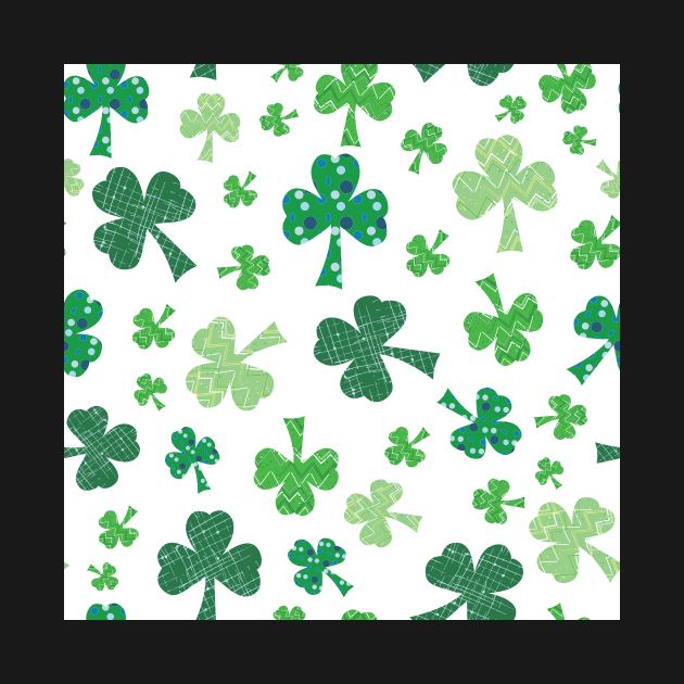 Shamrock Mixer scattered shamrocks on white for St. Patricks day by MegMarchiando