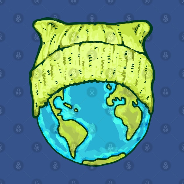 Green Cat Hat Earth by Jitterfly