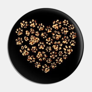 Leopard Print Love Heart Dog Paws Valentines Day Pin