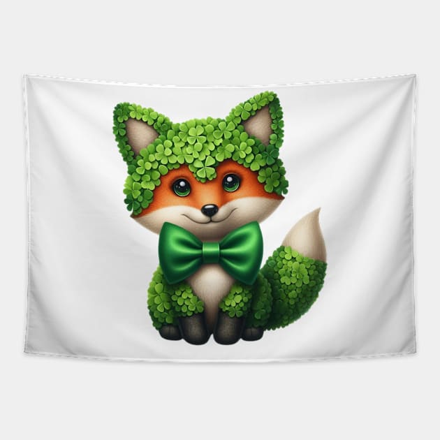 Clover Fox St Patricks Day Tapestry by Chromatic Fusion Studio