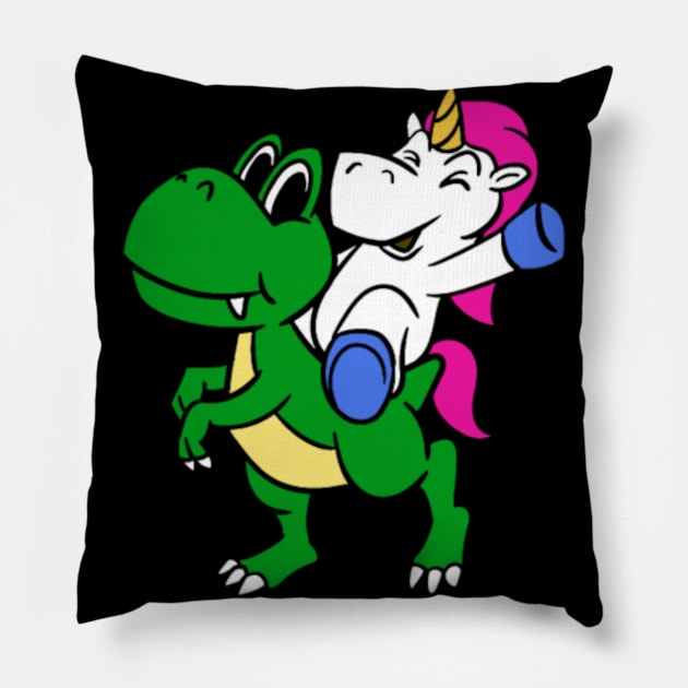 Unicorn Riding Dinosaur- Pillow by Xizin Gao