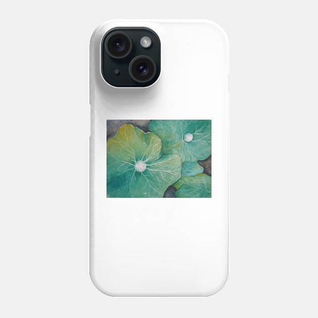 In Rosemary's Garden - Nasturtium Leaf with Dew Drops Phone Case by Heatherian