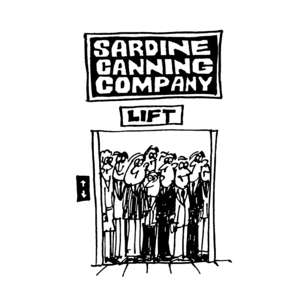 People in a Lift at a Sardine Canning Factory by NigelSutherlandArt