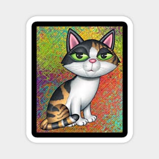 Cute Calico Kitty on green, red, purle, and yellow swirls Magnet