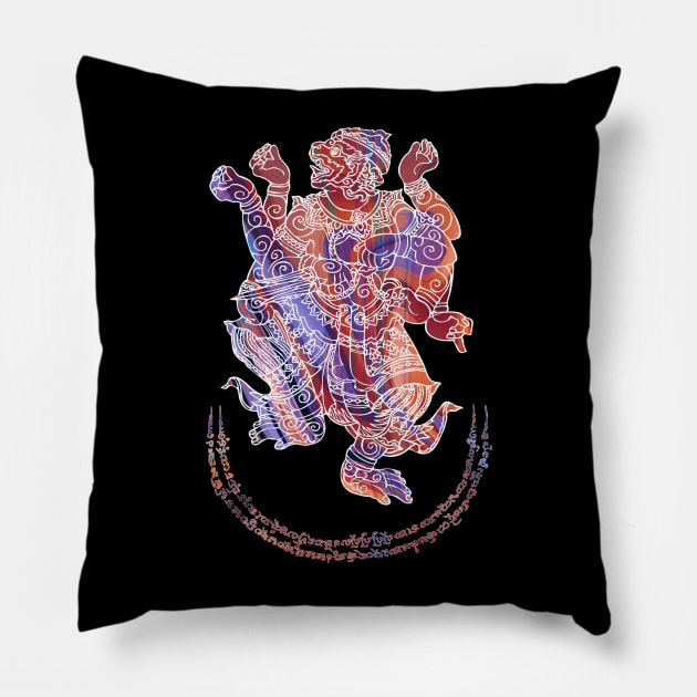 Hanuman Spiritual Sak Yant Colorful Abstract Design Pillow by VintCam