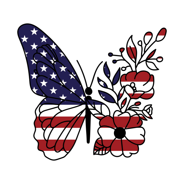 American Flag with Floral Butterfly, 4th of July by styleandlife