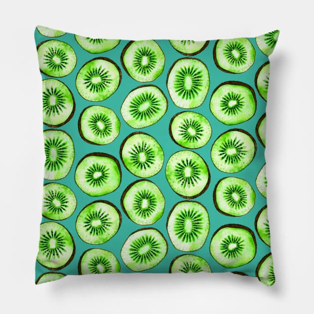 Kiwi slices on turquoise Pillow by katerinamk