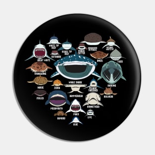 Types Of Shark Identification Shark Faces Tee Marine Biology Pin