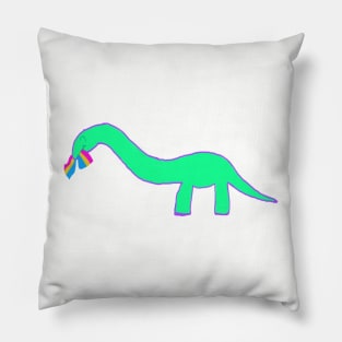 Pansexual  Longneck dinosaur with pan pride flag Pillow