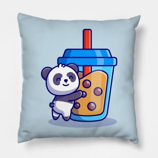 Cute Panda Holding Boba Milk Tea Cartoon Pillow