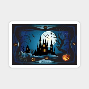 Dark Haunted House Halloween Party Festival Modern abstract design, pumpkin, magic night sky and more / Holiday Magnet