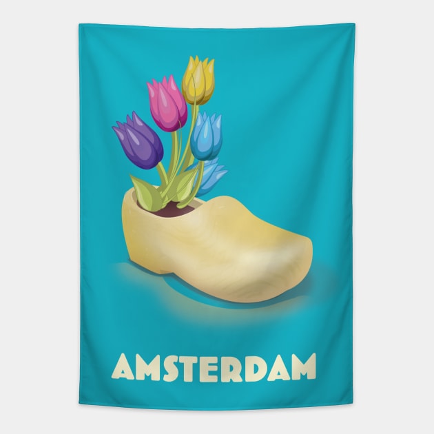 Amsterdam Cloggs and Tulips Tapestry by nickemporium1