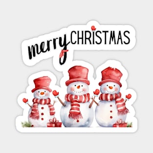 Cute Snowmen in Scarves and Hats with Mittens Magnet