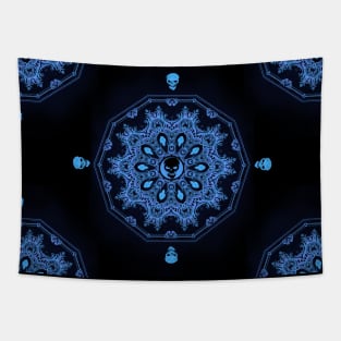 Blue Glow Skull Mandala - Goth Fashion - emo, punk, halloween, hippie, boho, bohemian Tapestry